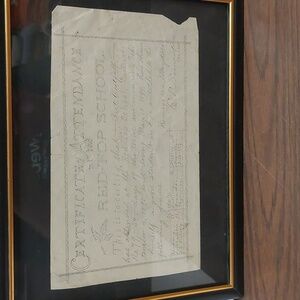 Framed handwritten School certificate from 1894